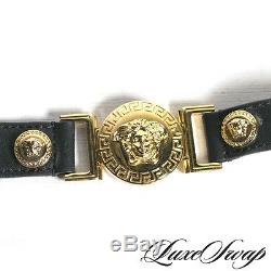 Versace Made in Italy Black Nappa Leather Gold Medusa Coin Bracelet / Dog Collar