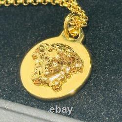 Versace Medusa Gold Coin Pendant Necklace NWT With box