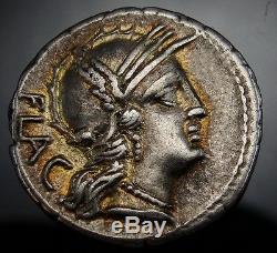Very Rare roman coin with Gold iridescent patina. Rutilius Flaccus. Cicero'sFriend