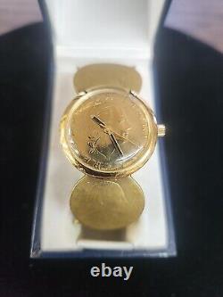 Vicence Italy Womens 14kt Gold Case / 200 Lire Coin Cuff Watch