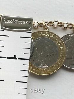VicenzaGold Milor 14K Yellow Gold Italian Lire Coin Charm Bracelet NWOT Large 8