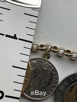 VicenzaGold Milor 14K Yellow Gold Italian Lire Coin Charm Bracelet NWOT Large 8