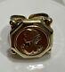 Vintage 14K Gold Italy Coin Cameo Face & Hammered Bar Lipped Ring 6.5