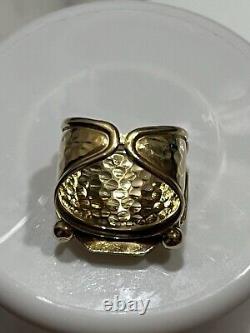 Vintage 14K Gold Italy Coin Cameo Face & Hammered Bar Lipped Ring 6.5