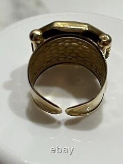 Vintage 14K Gold Italy Coin Cameo Face & Hammered Bar Lipped Ring 6.5