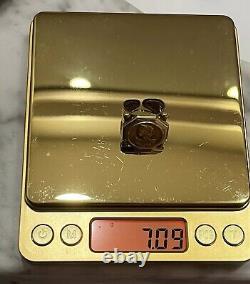 Vintage 14K Gold Italy Coin Cameo Face & Hammered Bar Lipped Ring 6.5