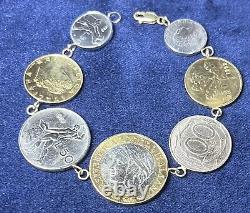 Vintage 14K Gold Link 8 Charm Bracelet withAuthentic Italian Lire Coins Timeless