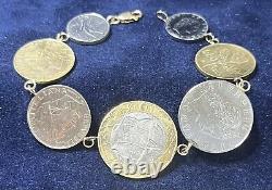 Vintage 14K Gold Link 8 Charm Bracelet withAuthentic Italian Lire Coins Timeless