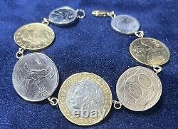 Vintage 14K Gold Link 8 Charm Bracelet withAuthentic Italian Lire Coins Timeless