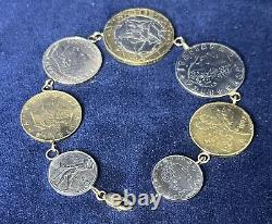 Vintage 14K Gold Link 8 Charm Bracelet withAuthentic Italian Lire Coins Timeless