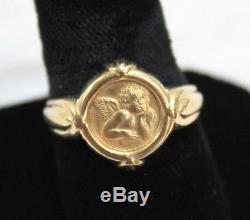 Vintage 14k Art Deco Cherub Coin Womens Ring PPC Italy Size 8.25 5.2 Grams