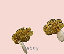 Vintage 80's Fendi Signed Gold 18K Plate F & Roman Coin Clip Rare Earrings