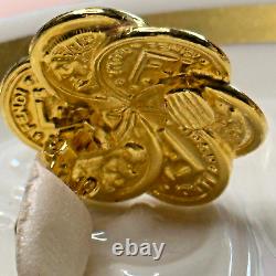 Vintage 80's Fendi Signed Gold 18K Plate F & Roman Coin Clip Rare Earrings