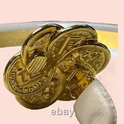 Vintage 80's Fendi Signed Gold 18K Plate F & Roman Coin Clip Rare Earrings