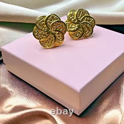 Vintage 80's Fendi Signed Gold 18K Plate F & Roman Coin Clip Rare Earrings