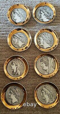 Vintage Complete Set of 8 Fornasetti Milano Monete Roman Coin Coasters with Box