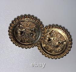 Vintage Fendi Earrings Medallion Round Coin Shaped Italy FF