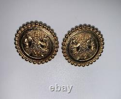 Vintage Fendi Earrings Medallion Round Coin Shaped Italy FF