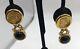 Vintage Fendi Italy Gold Tone Roman Head Coin Dangle Black Clip On Earrings