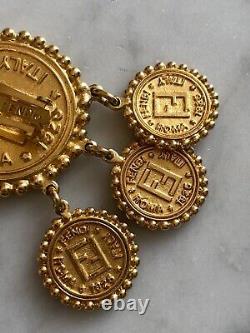 Vintage Fendi Italy Gold Tone Roman Head Coin Dangle Clip On Earrings