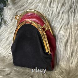 Vintage GUCCI Gold Imprint Coin Purse Italy Red & Black Leather Kiss Lock READ