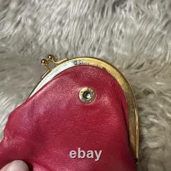 Vintage GUCCI Gold Imprint Coin Purse Italy Red & Black Leather Kiss Lock READ