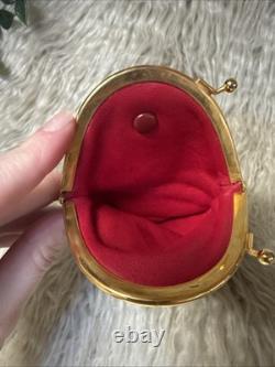 Vintage GUCCI Gold Imprint Coin Purse Italy Red & Black Leather Kiss Lock READ