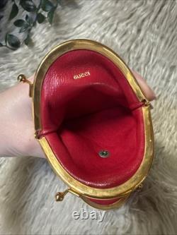 Vintage GUCCI Gold Imprint Coin Purse Italy Red & Black Leather Kiss Lock READ
