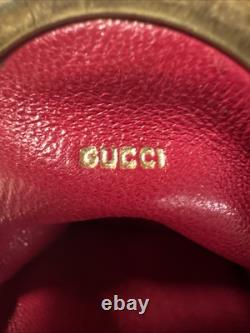 Vintage GUCCI Gold Imprint Coin Purse Italy Red & Black Leather Kiss Lock READ