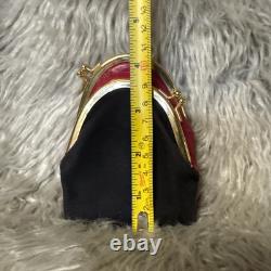 Vintage GUCCI Gold Imprint Coin Purse Italy Red & Black Leather Kiss Lock READ