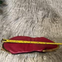 Vintage GUCCI Gold Imprint Coin Purse Italy Red & Black Leather Kiss Lock READ