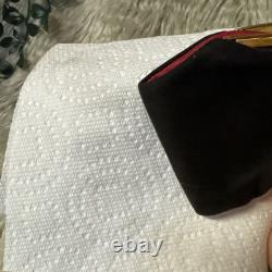 Vintage GUCCI Gold Imprint Coin Purse Italy Red & Black Leather Kiss Lock READ