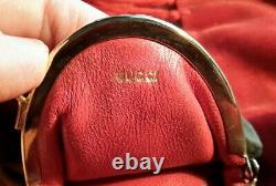 Vintage GUCCI Gold Imprint Coin Purse Italy Red & Brown Leather Kiss Lock