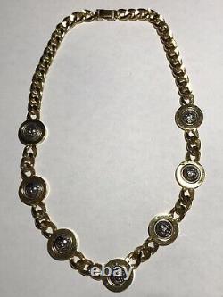 Vintage Gianni Versace Medusa Coin Collar Chain Necklace Gold & Silver 18 1/4