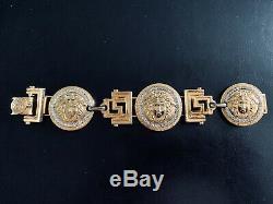 Vintage Gianni Versace Rhinestone Medusa Coin Bracelet