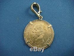 Vintage, Gold Coin Circa 1882 Italy, Set In 18k Gold Coin Holder 8.4 Grams