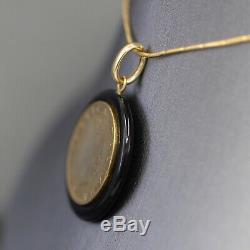 Vintage Italian Lira Coin Pendant on Black Onyx Frame in 14k Yellow Gold