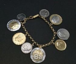 Vintage Milor Italy 14k GOLD CHARM BRACELET 9 Italian Coins 8.5