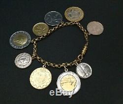 Vintage Milor Italy 14k GOLD CHARM BRACELET 9 Italian Coins 8.5