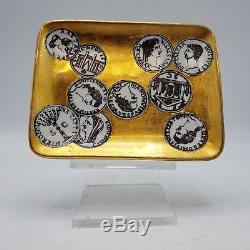 Vintage Piero Fornasetti Italy Gold Card Tray / Pin / Videpoche Coins 5