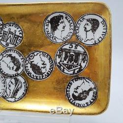 Vintage Piero Fornasetti Italy Gold Card Tray / Pin / Videpoche Coins 5