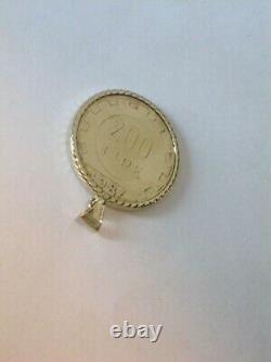 Vintage QVC Italian 200 Lire/Lira 1984 Coin Solid 14K Yellow Gold Bezel Pendant