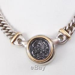 Vintage Sterling Silver 18K Gold Ancient Italy Coin Chain Necklace 16 LDF3