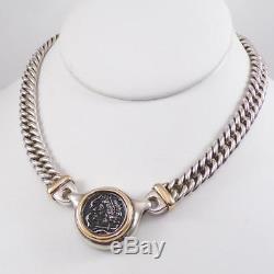 Vintage Sterling Silver 18K Gold Ancient Italy Coin Chain Necklace 16 LDF3