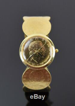 Vintage Vicence 14k Solid Gold Case Bling Italian Coin Cuff Watch