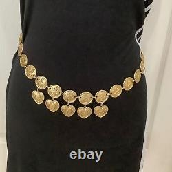 Vintage, gold coin, heart chain style belt, made in Italy