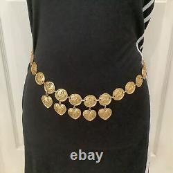 Vintage, gold coin, heart chain style belt, made in Italy