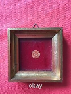 Vintage solid gold COIN 8K miniature in wood frame Maximilano Emperador