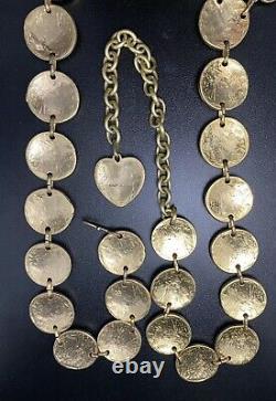 Vtg Heart Charm Coin Medallions Necklace Etruscan Couture Italy Edouard Rambaud