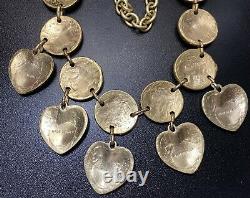 Vtg Heart Charm Coin Medallions Necklace Etruscan Couture Italy Edouard Rambaud